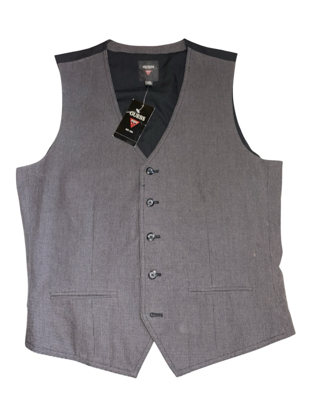 Guess Men's Gray Button Vest large new black gray
